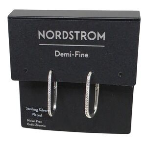 Nordstrom Demi Fine‎ Sterling Silver Plated Cubic Zirconia Oval Hoop Earrings